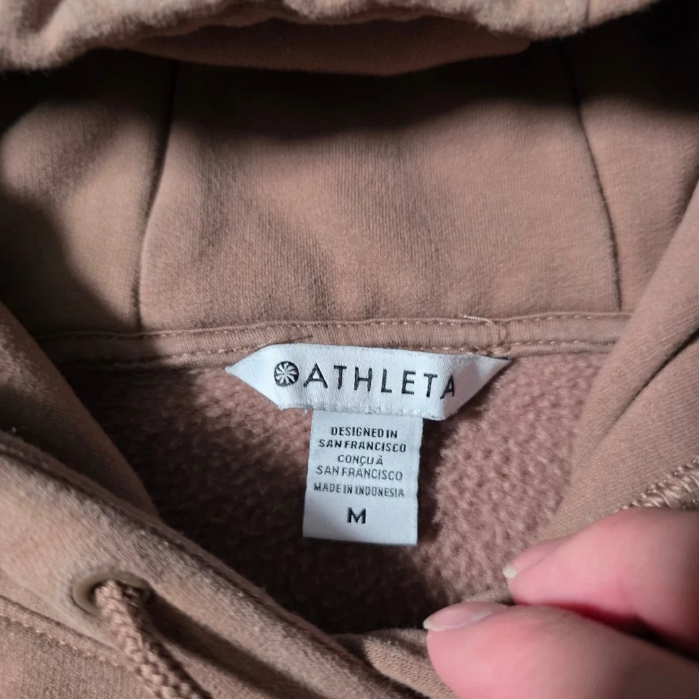 Athleta Womens Medium Retroplush II Hoodie Mauve Brown Fleece Lined Sweatshirt - Picture 3 of 6